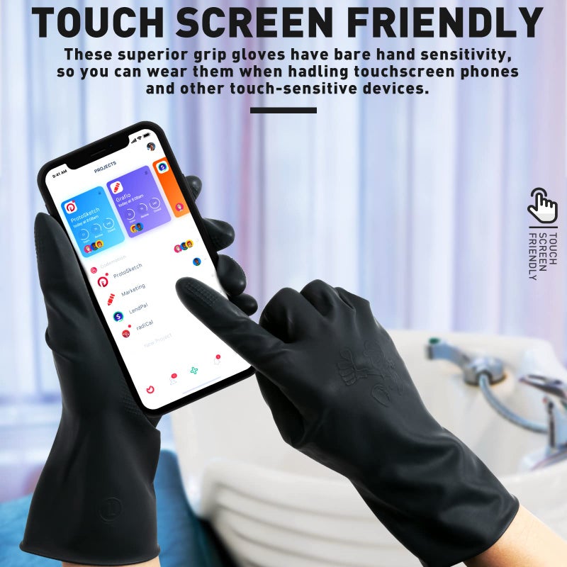 ThxToms Chemical-Resistant Reusable Latex Gloves, 5 Pairs Professional Hair Coloring Rubber Gloves for Painting, Cleaning, Hair Dyeing, Black, Medium - Image 4